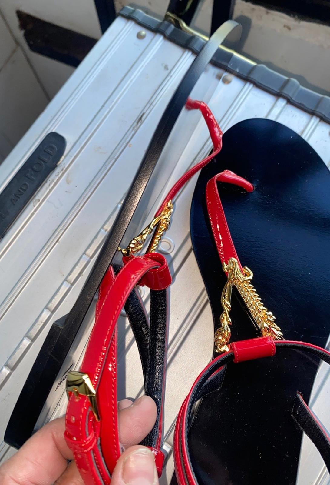 NWOB Versace Virtus Red Flat Thong Sandals Size 38