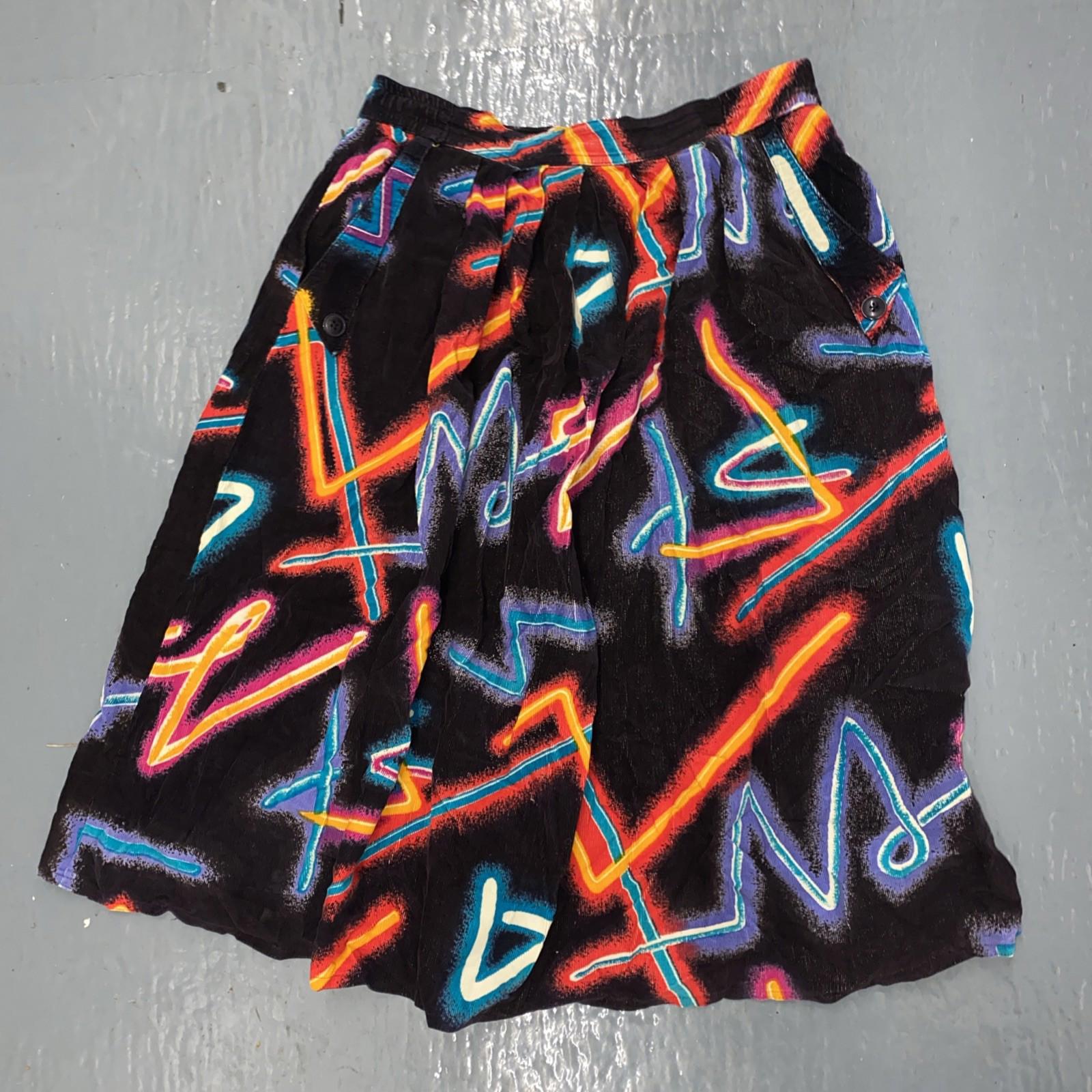 Vintage Abstract Corduroy Skirt With Pockets Womens Small