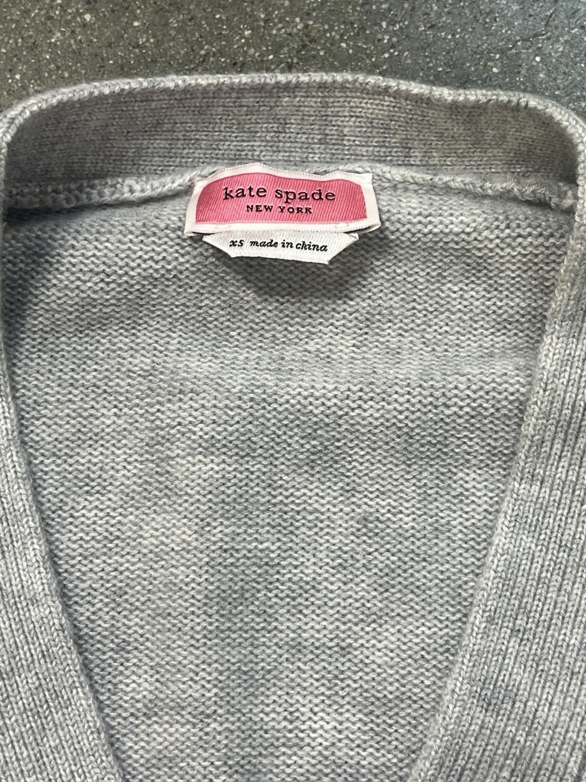 Kate Spade Womens Cardigan Gray XS Pearl Heart Knit Long Sleeve Button Front