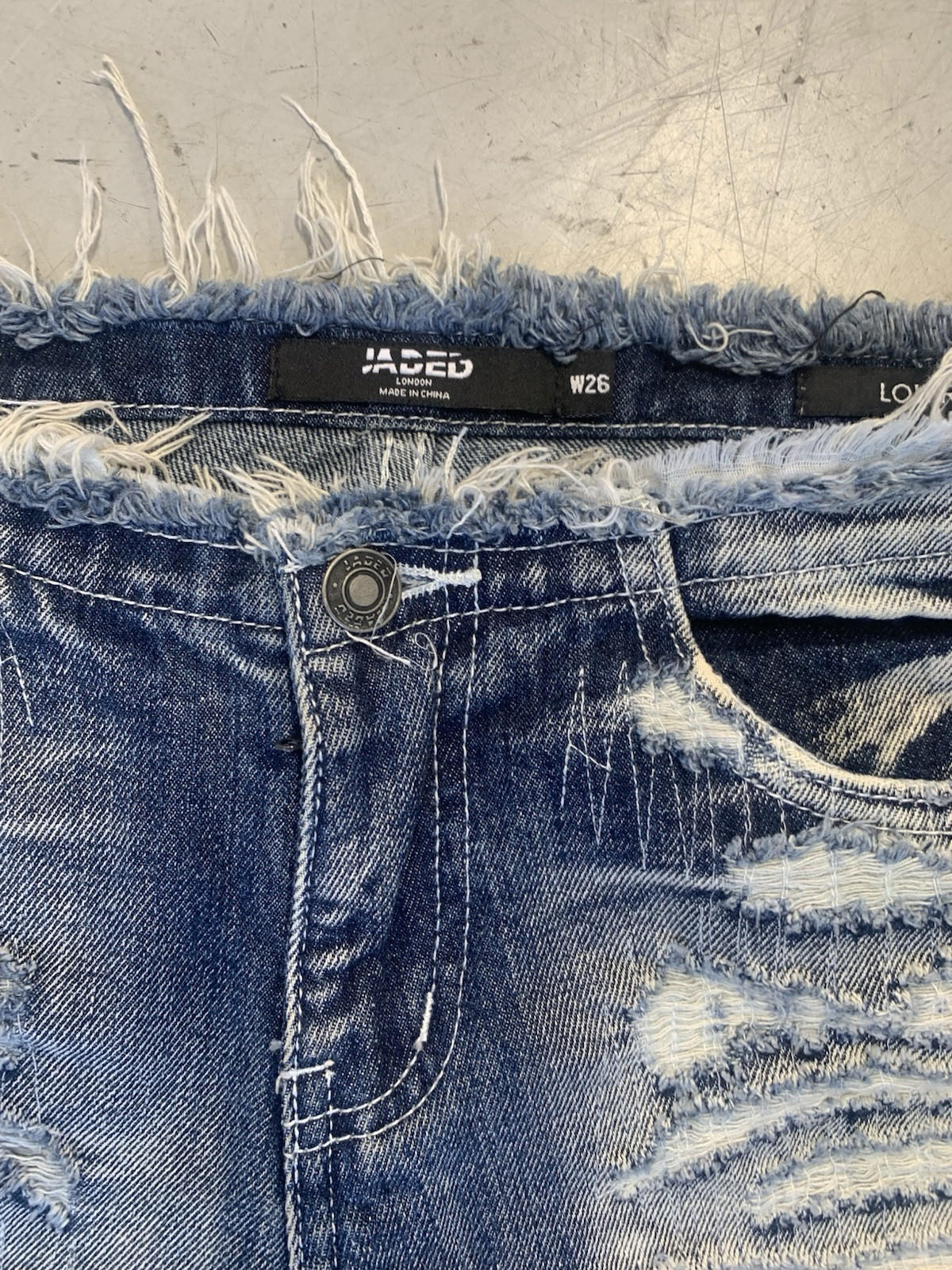 Jaded London Low Rise Distressed Jeans Frayed Wide leg Women's 26 Blue