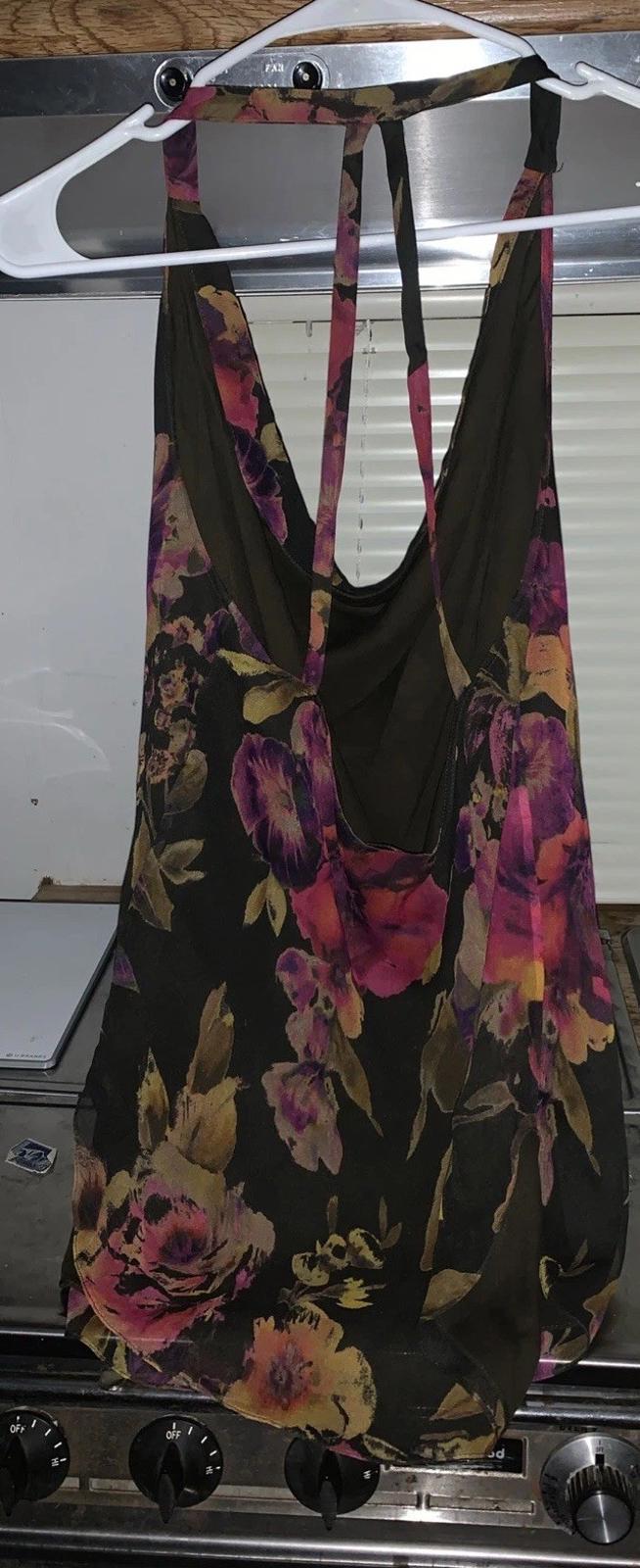 Haute Hippie Psychedelic Floral Sheer Lined Blouse With Gorgeous Back