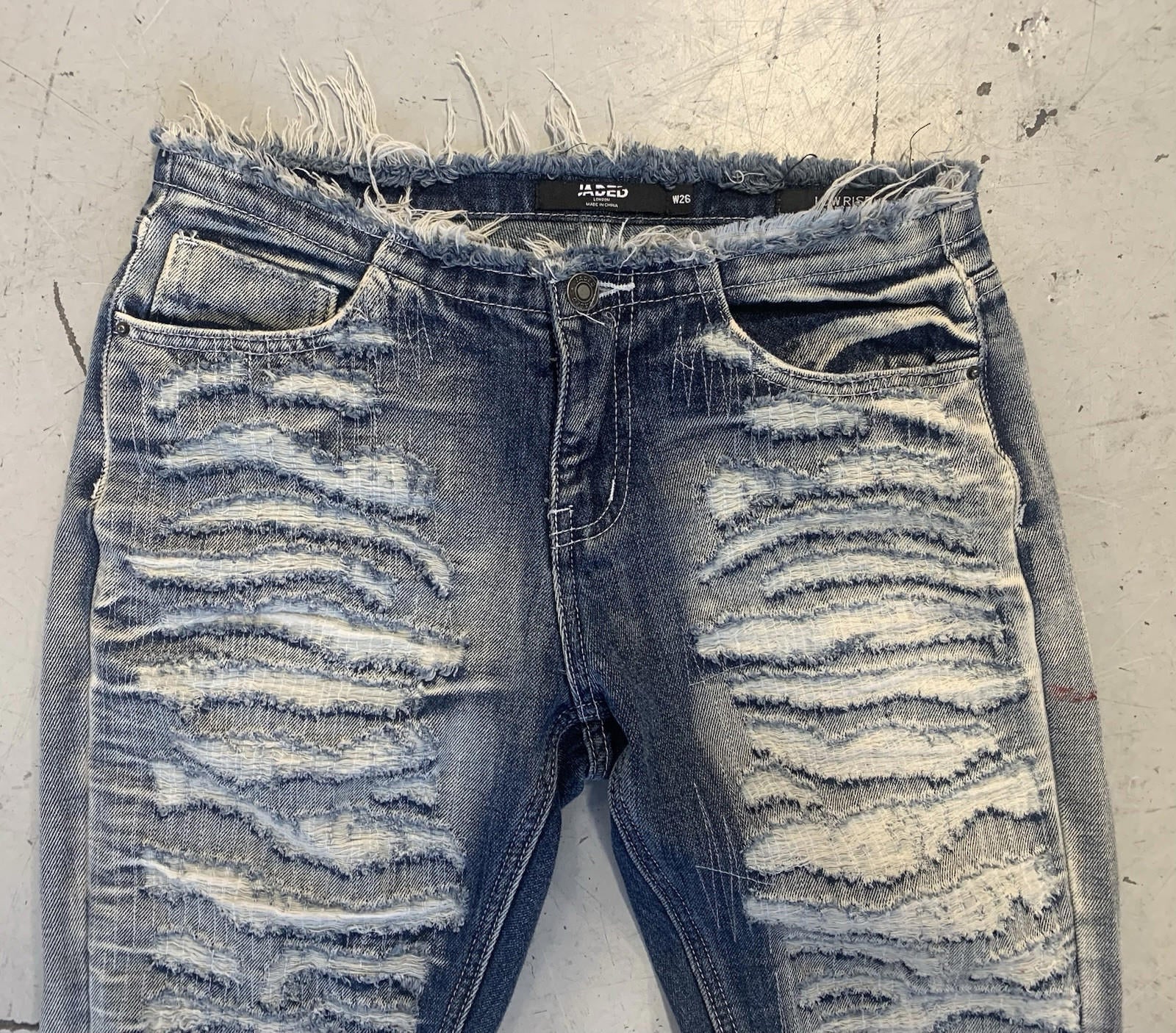 Jaded London Low Rise Distressed Jeans Frayed Wide leg Women's 26 Blue