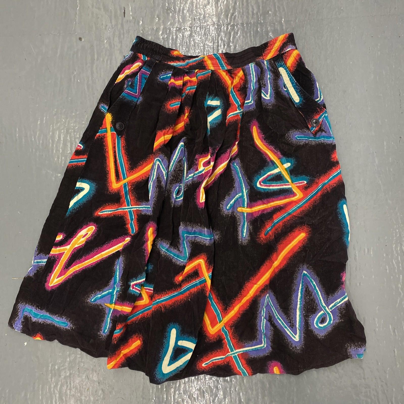 Vintage Abstract Corduroy Skirt With Pockets Womens Small