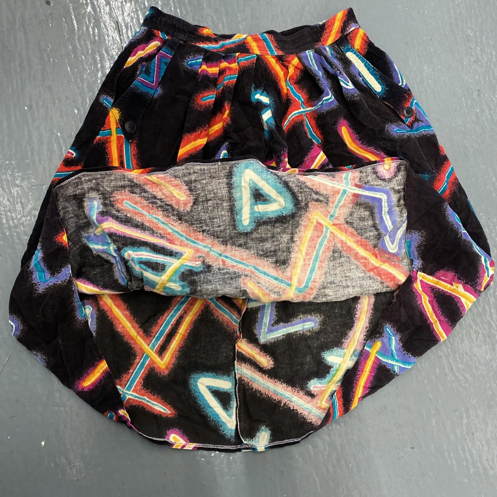 Vintage Abstract Corduroy Skirt With Pockets Womens Small