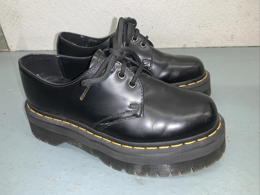 DR. MARTENS 1461 Quad Smooth Black Leather Platform Shoes NWOB US WOMEN 7 MEN 6