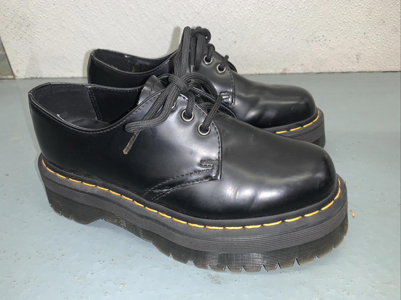 DR. MARTENS 1461 Quad Smooth Black Leather Platform Shoes NWOB US WOMEN 7 MEN 6