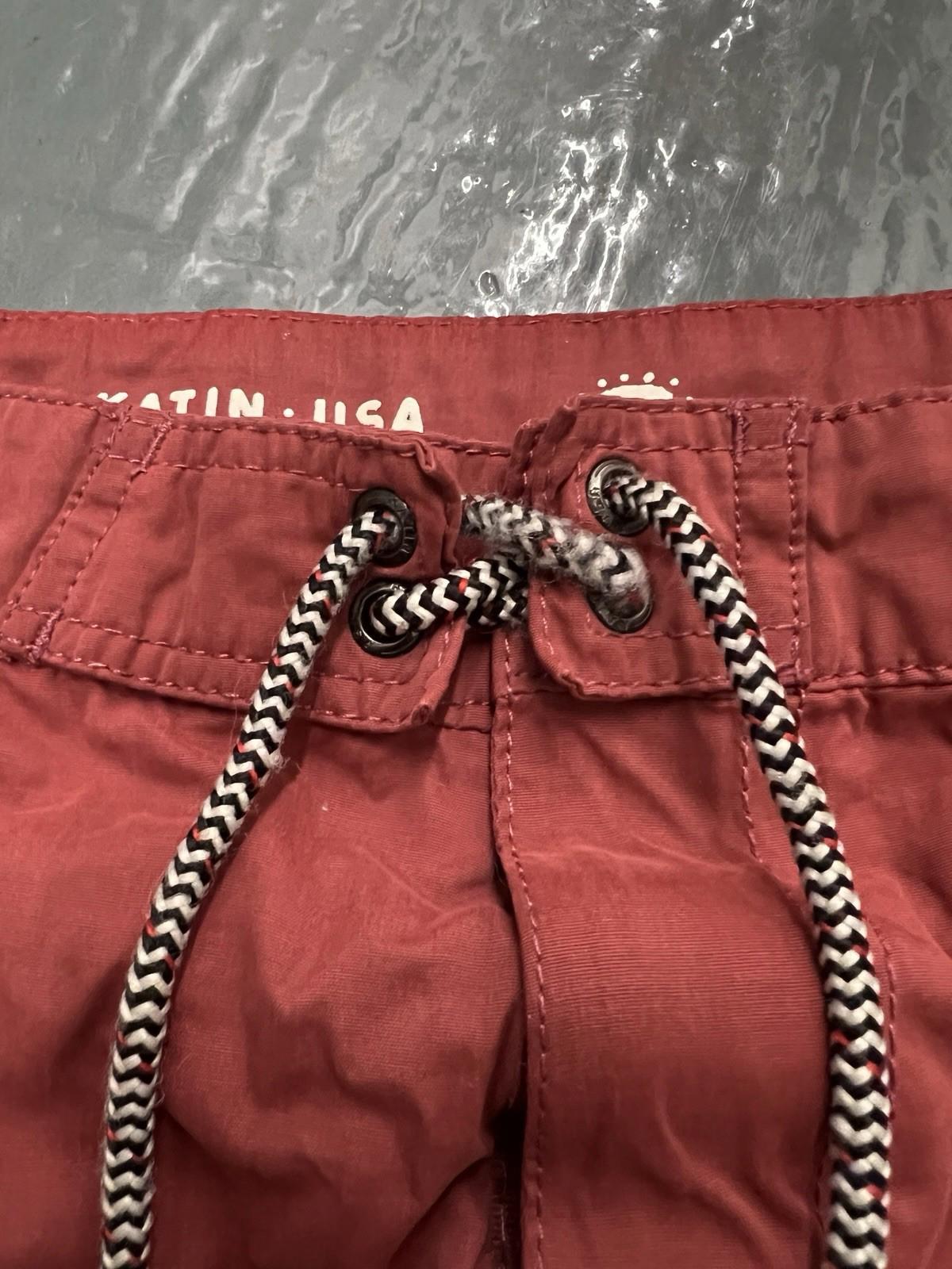 Katin USA Board Shorts Mens s 32 Red White Color Block Drawcord 8" Inseam Preppy
