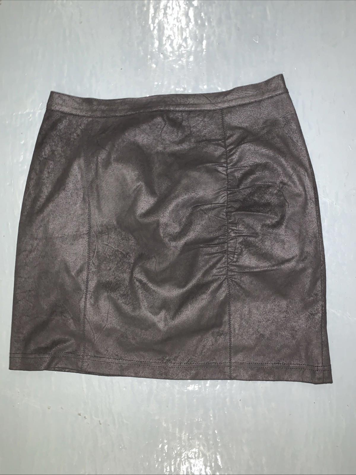 Free People Rumi Ruched Faux Leather Mini Skirt Black S