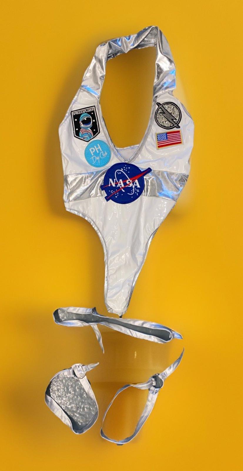 Penthouse DayClub Hollywood Sexy Astronaut Bottle Server Outfit Silver Garters S