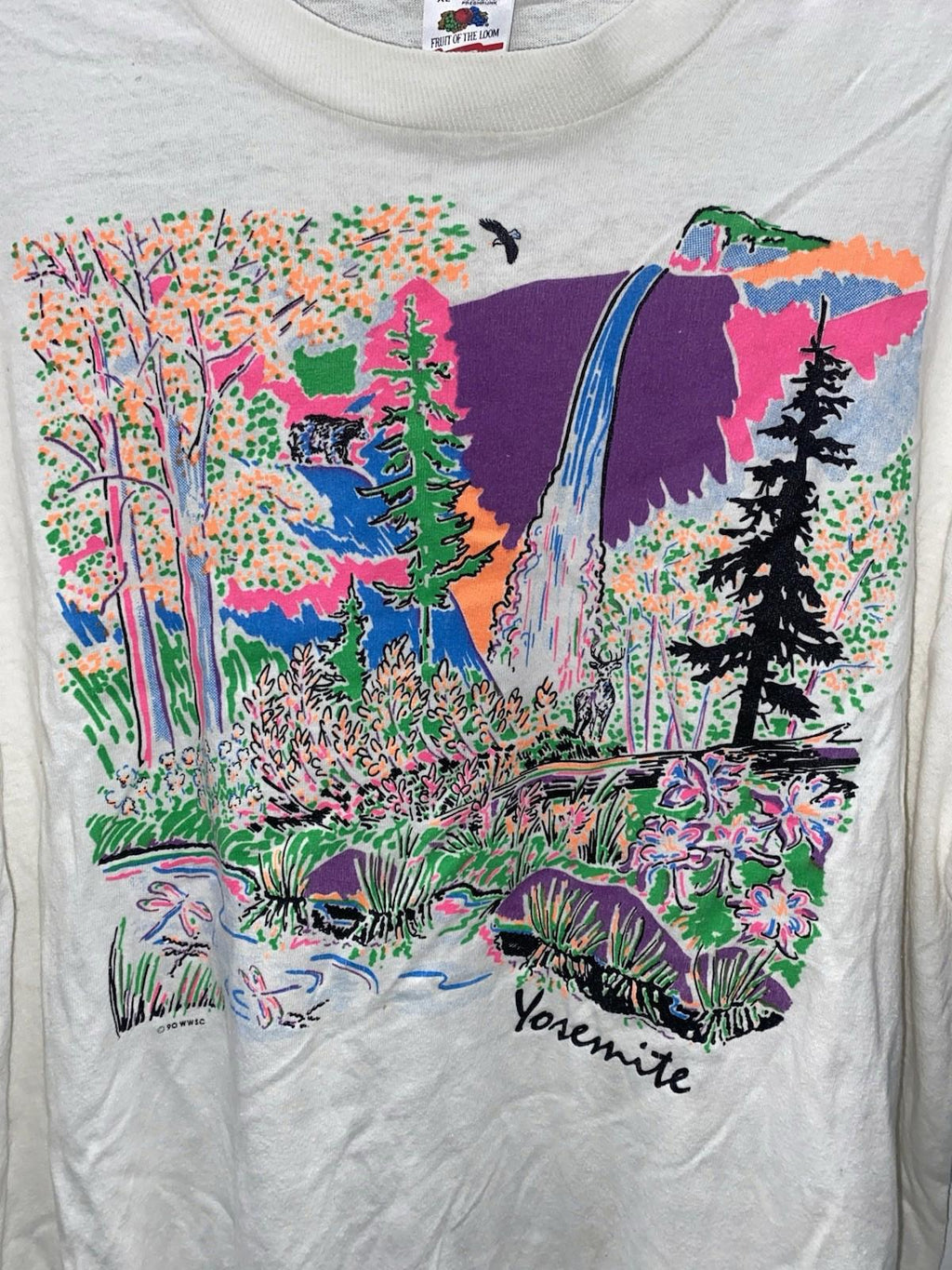 VTG 1990 Yosemite National Park Neon Single Stitch T Shirt Fruit Of The Loom XL