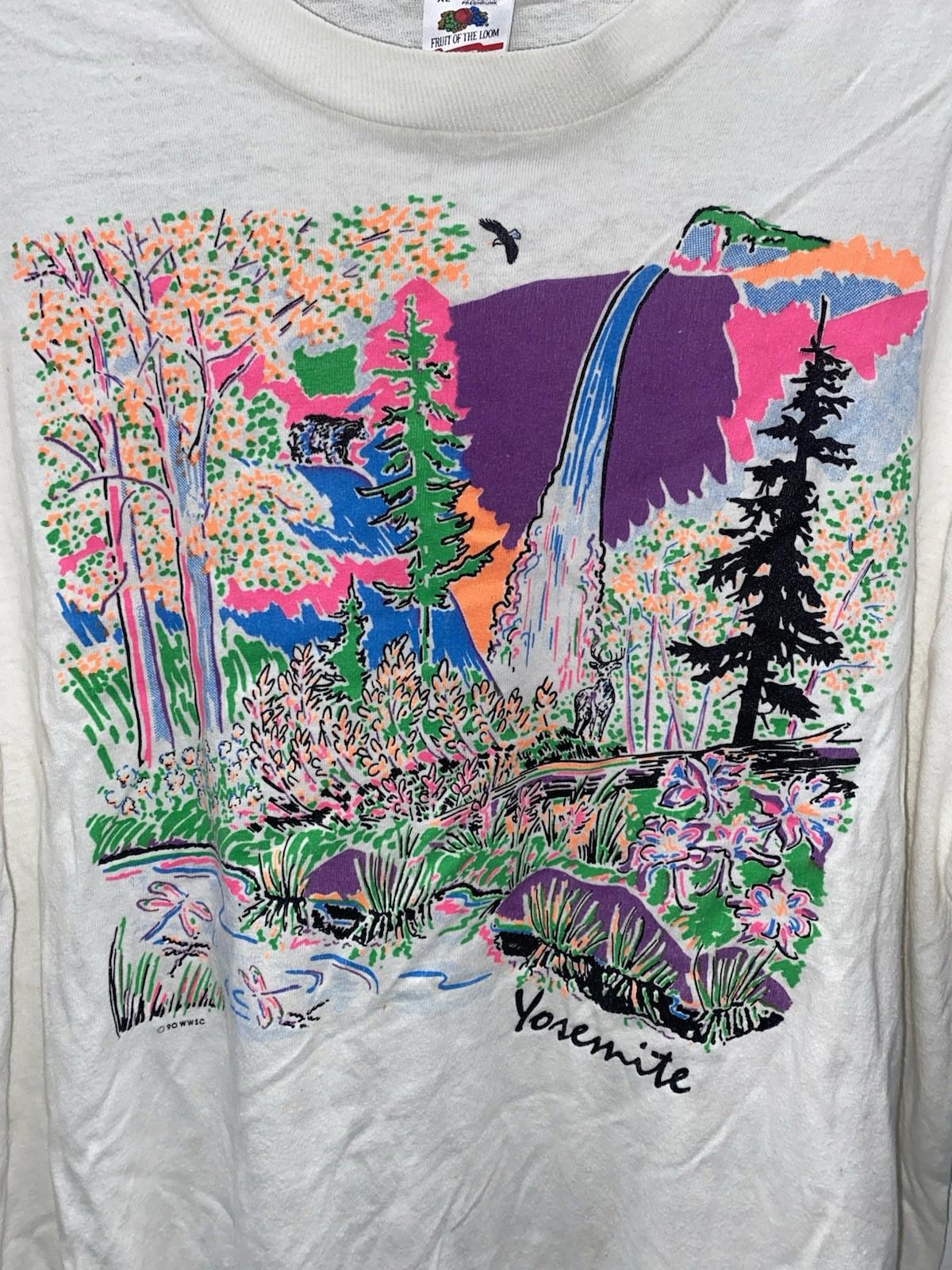 VTG 1990 Yosemite National Park Neon Single Stitch T Shirt Fruit Of The Loom XL