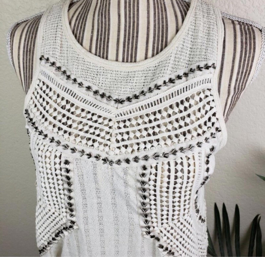 Free People Trinity Boho Chic Beaded Crochet Tank Top Size XS