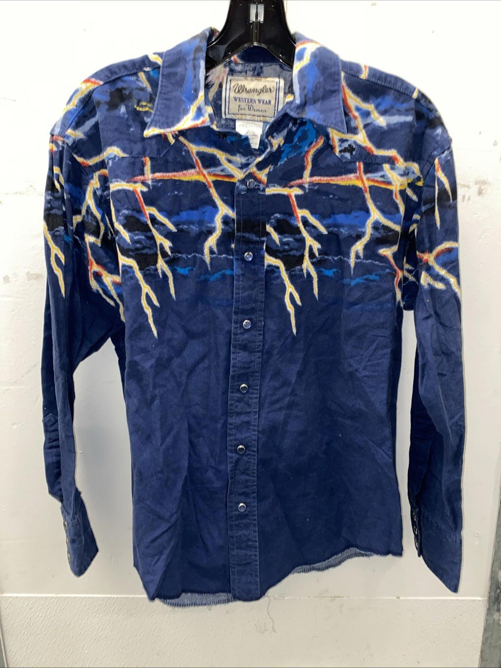 Vintage Wrangler Western Wear Lightning Bolts Cowboy Shirt Pearlescent Buttons M