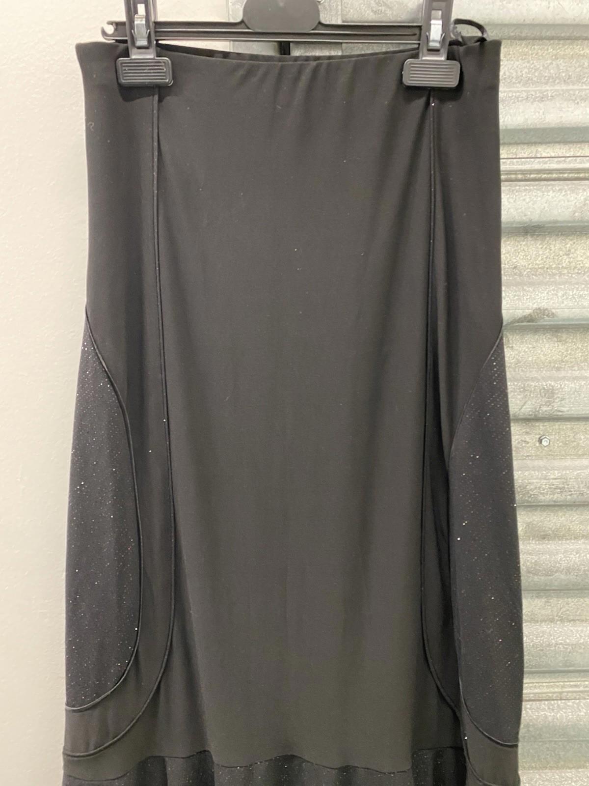 Long Black Maxi Skirt With Glitter Accents And Flared Hem Size M Stretch