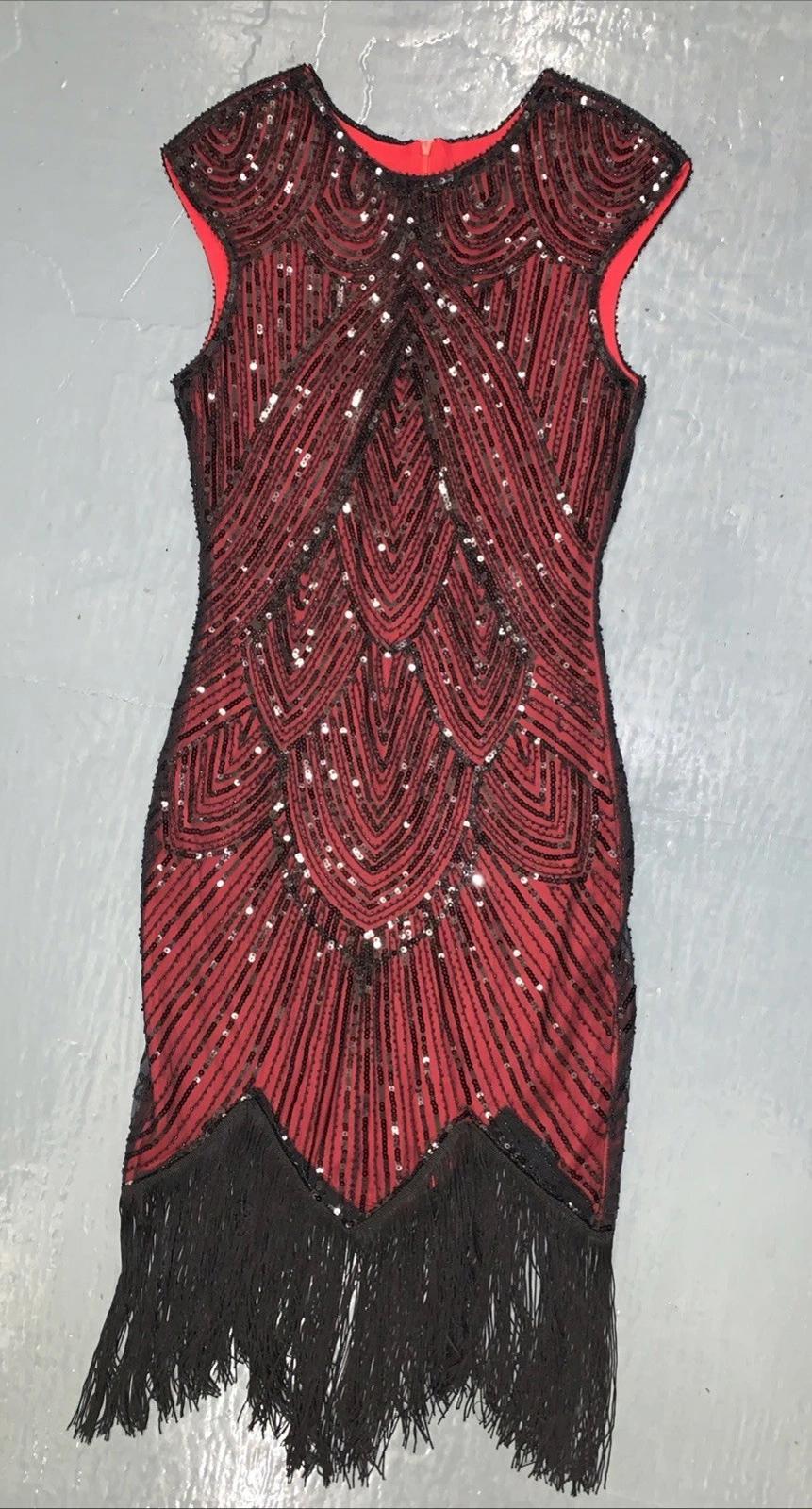 STUNNING Red & black Sequin FunDaisy Flapper Dress Size Small