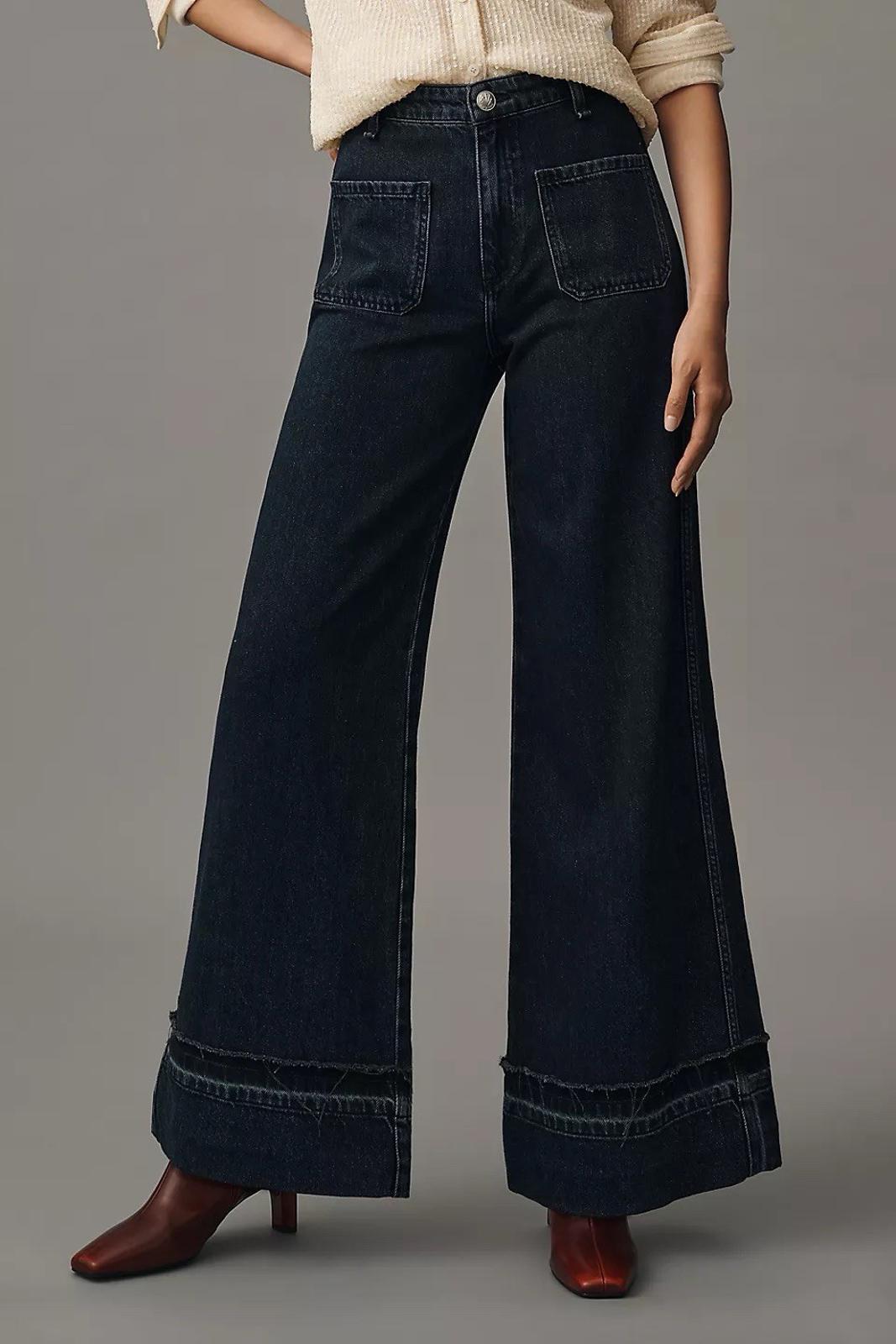 NWT Rag & Bone Women's Elenna Blue Marina High Rise Wide Leg Jeans Pants Size 32