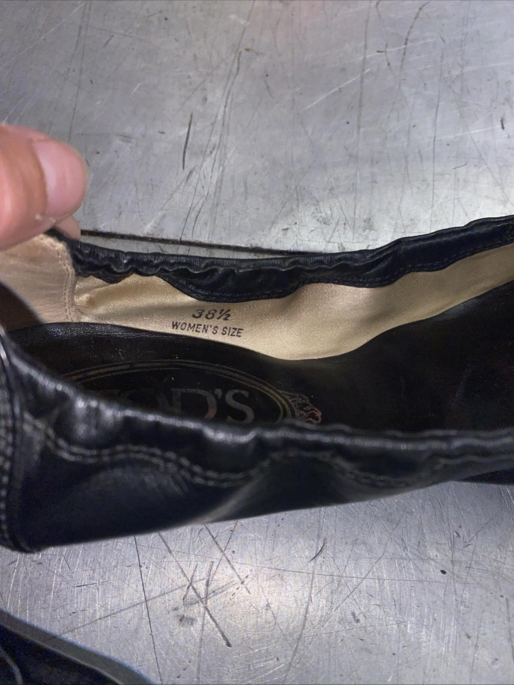 Tods Black & Tan Two Tone Patent Leather Ballet Flats Slip On Size 38.5 Womens