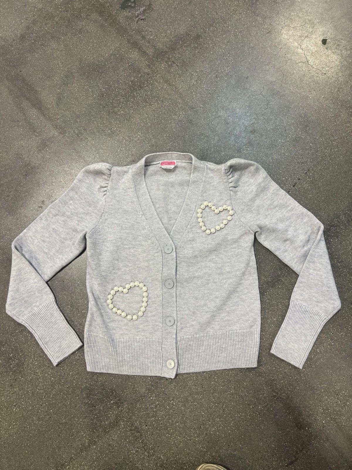 Kate Spade Womens Cardigan Gray XS Pearl Heart Knit Long Sleeve Button Front