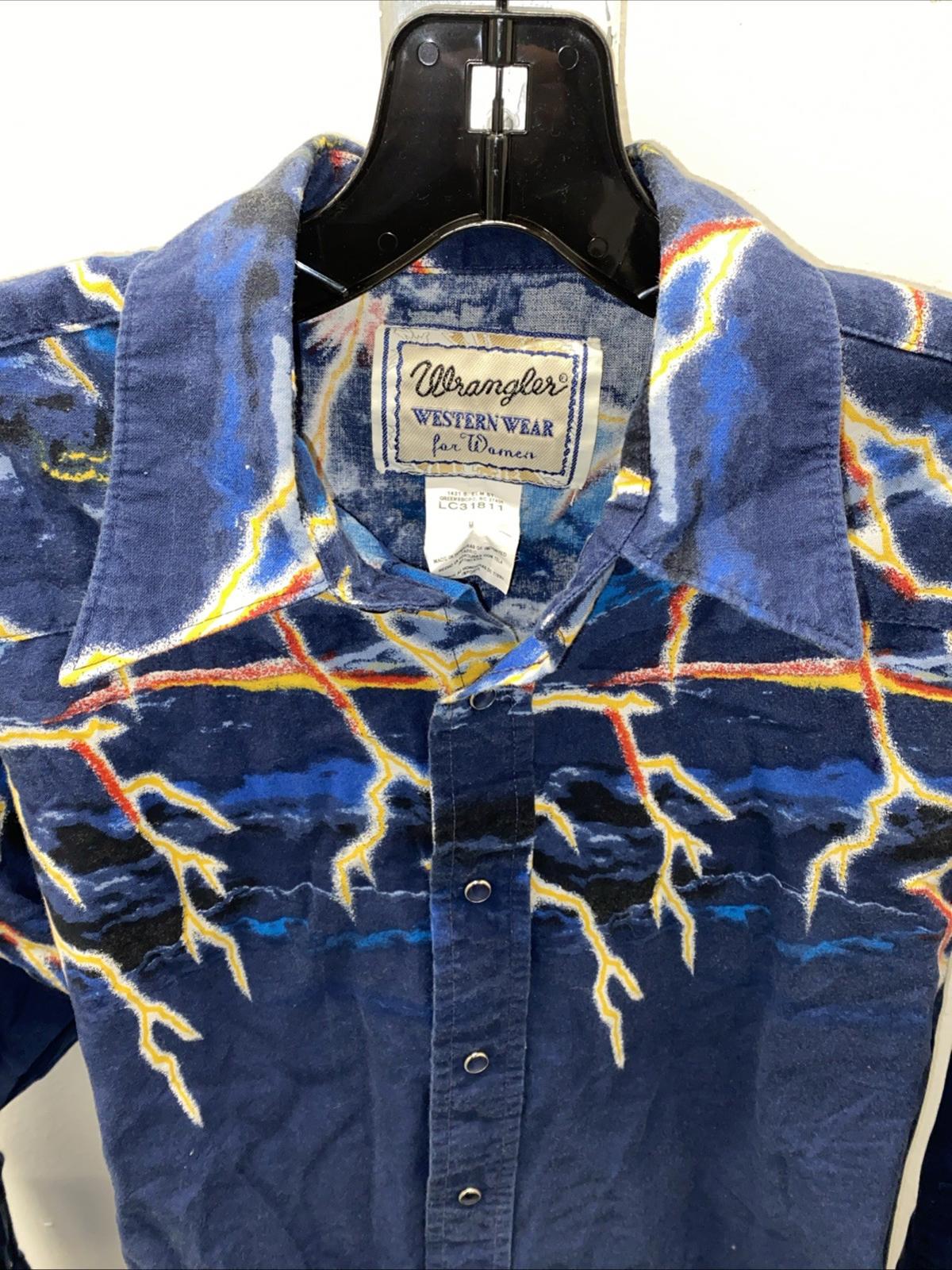 Vintage Wrangler Western Wear Lightning Bolts Cowboy Shirt Pearlescent Buttons M