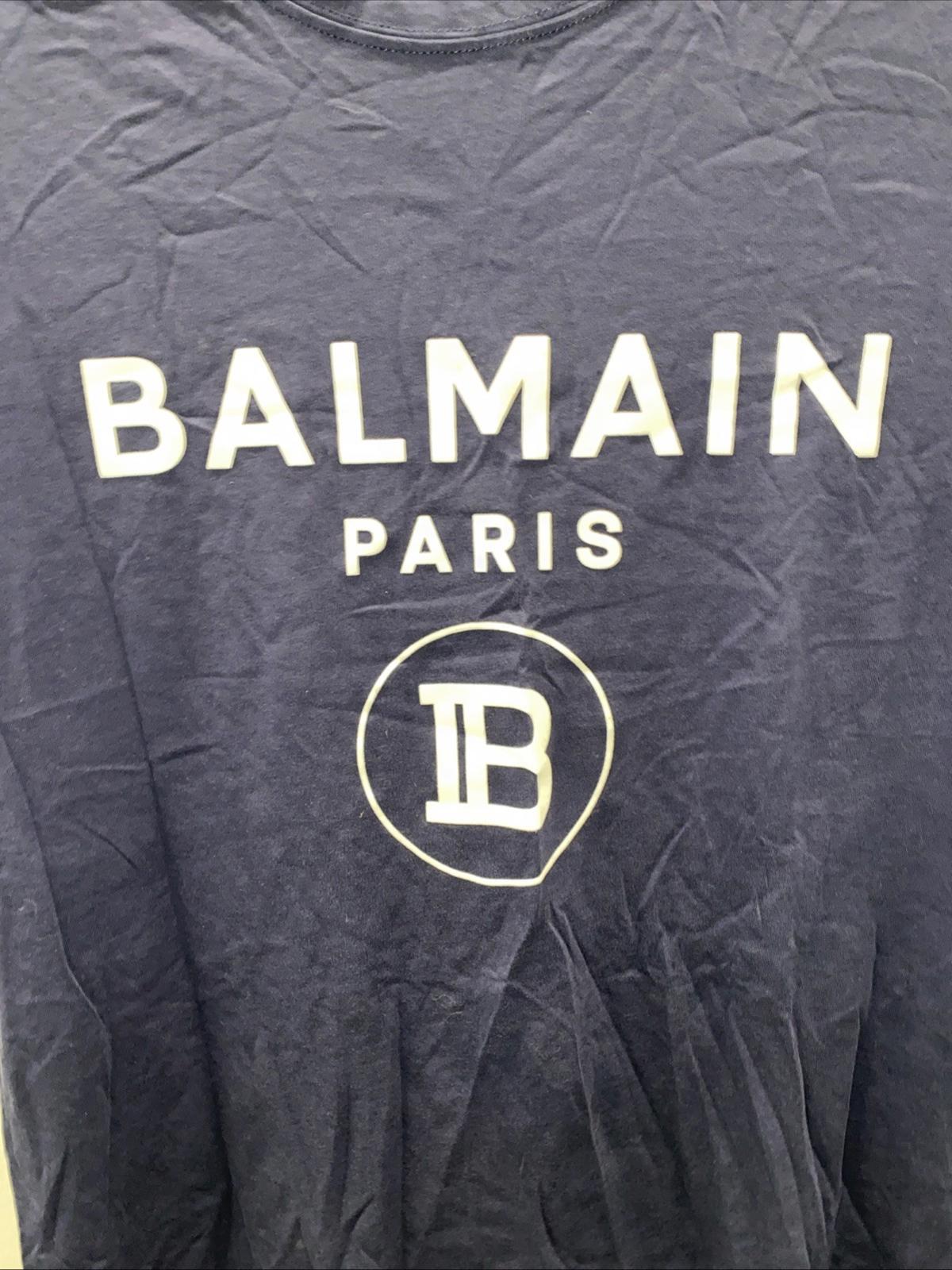 Balmain Paris Womens Blue Logo T Shirt Size Medium