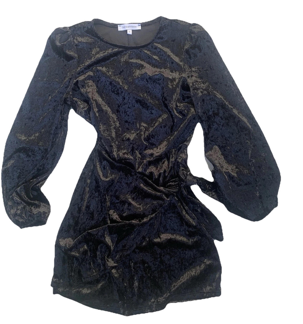 The Vanity Room 60’s Style Black velvet dress with bishop sleeves size medium
