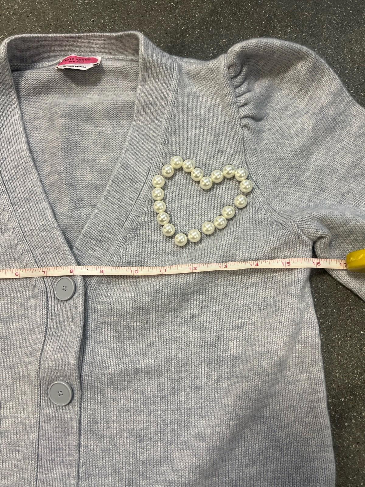 Kate Spade Womens Cardigan Gray XS Pearl Heart Knit Long Sleeve Button Front