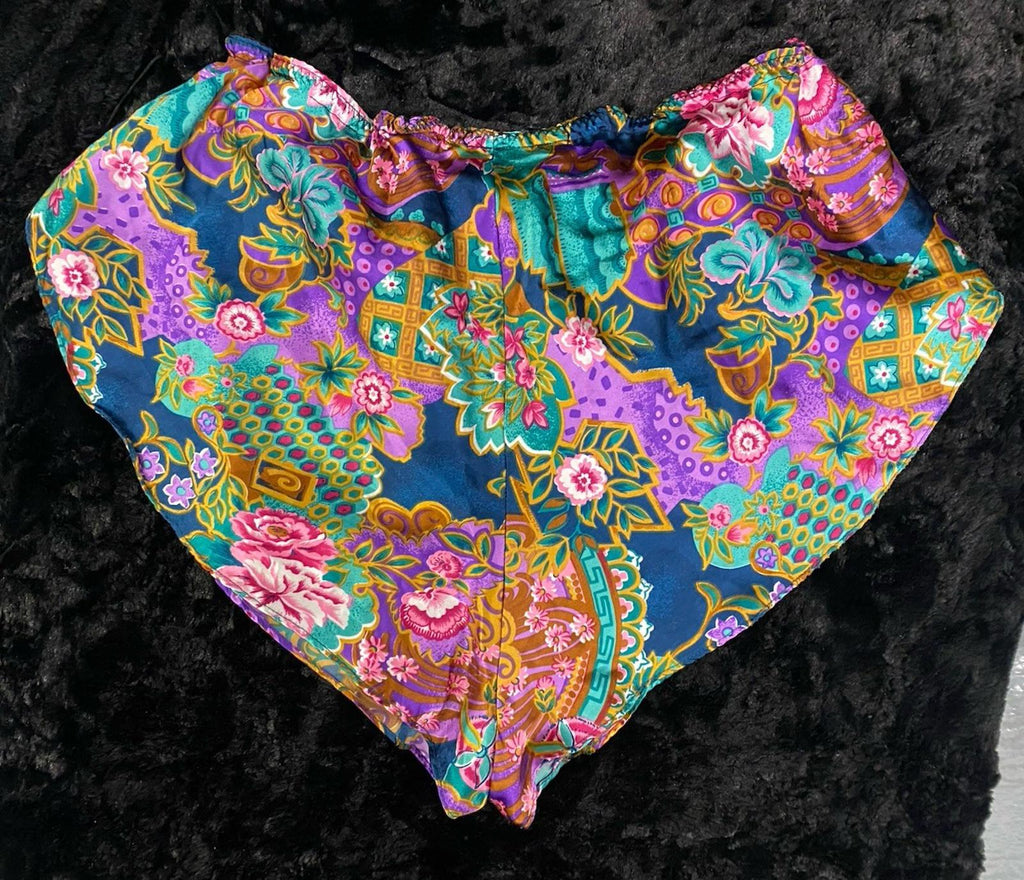 VTG California Dynasty High Cut Paisley Floral Satin Pajama Shorts Lingerie M/L