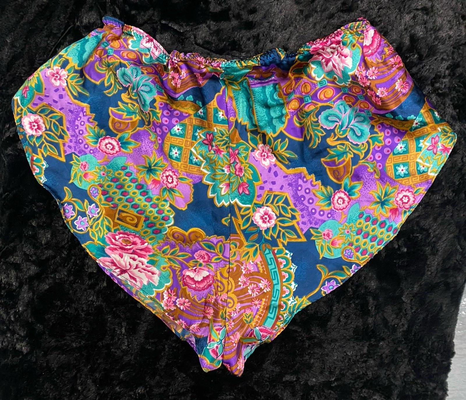 VTG California Dynasty High Cut Paisley Floral Satin Pajama Shorts Lingerie M/L