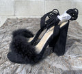 NEW Chic black Feather Open Toe Heels Size 6