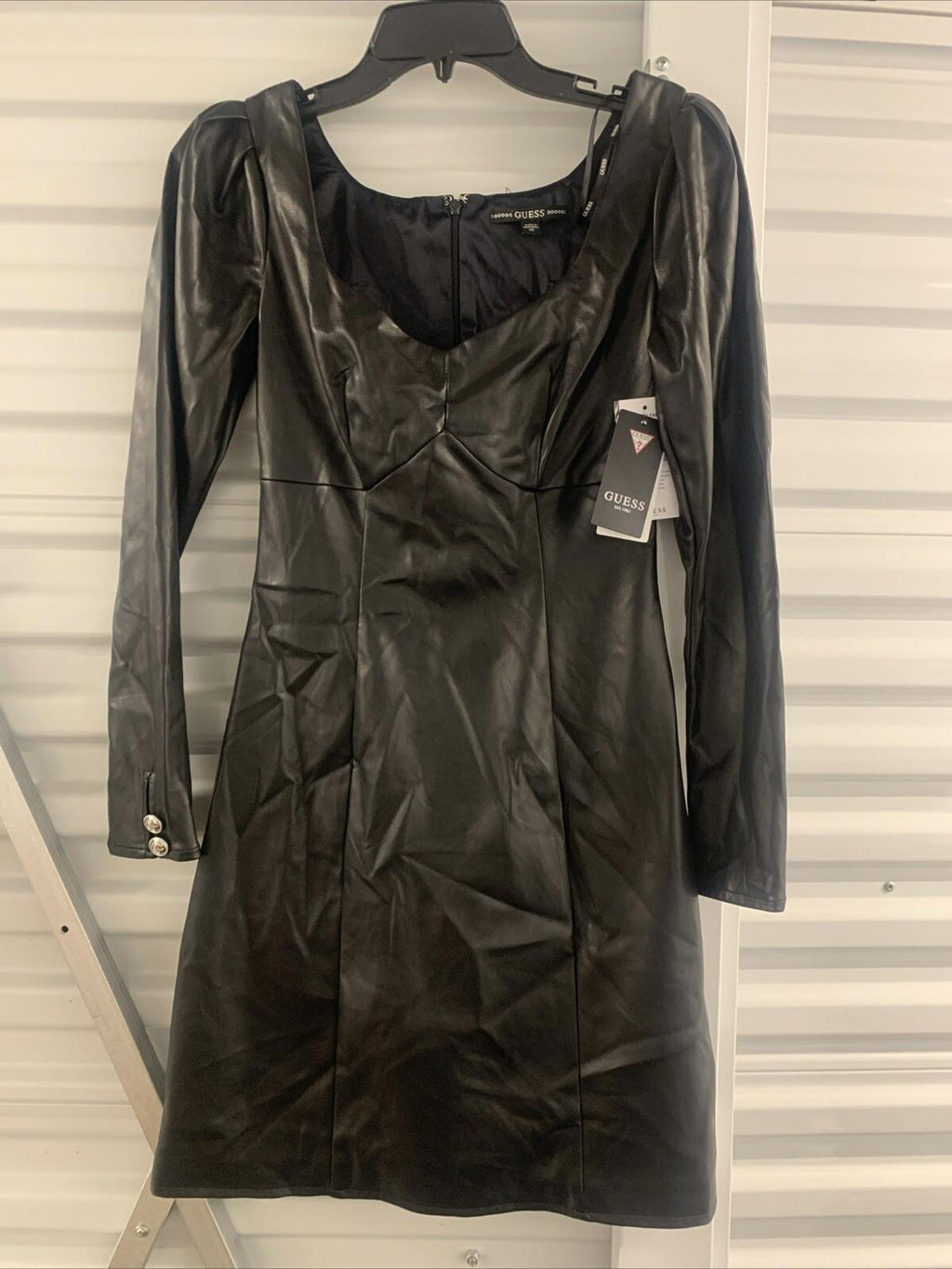 NWT Guess Elena Faux Leather Mini Dress Jet Black XS