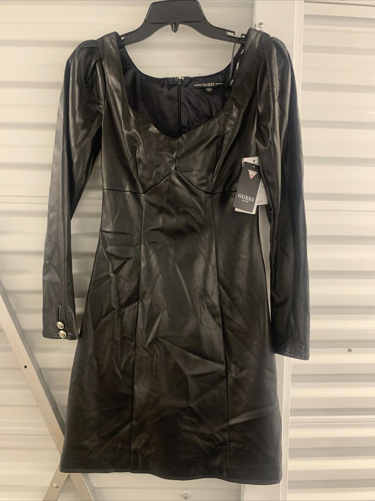 NWT Guess Elena Faux Leather Mini Dress Jet Black XS