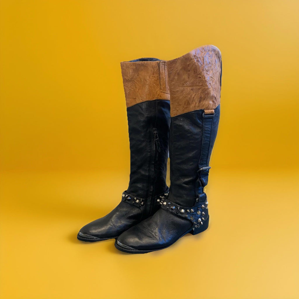 Gorgeous Sam Edelman Park Harnes Boots black Leather Knee High US 6 EUR 36 WOW !