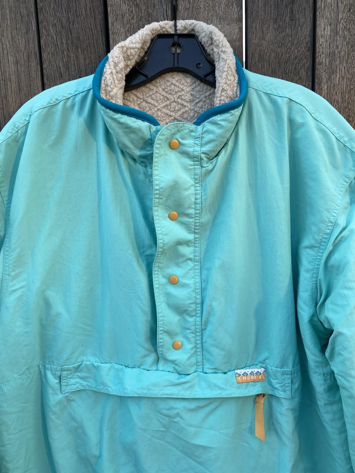 Chubbies Reversible 90’s Style Colorblock 1/2 Zip Sherpa Jacket Teal Beige XL
