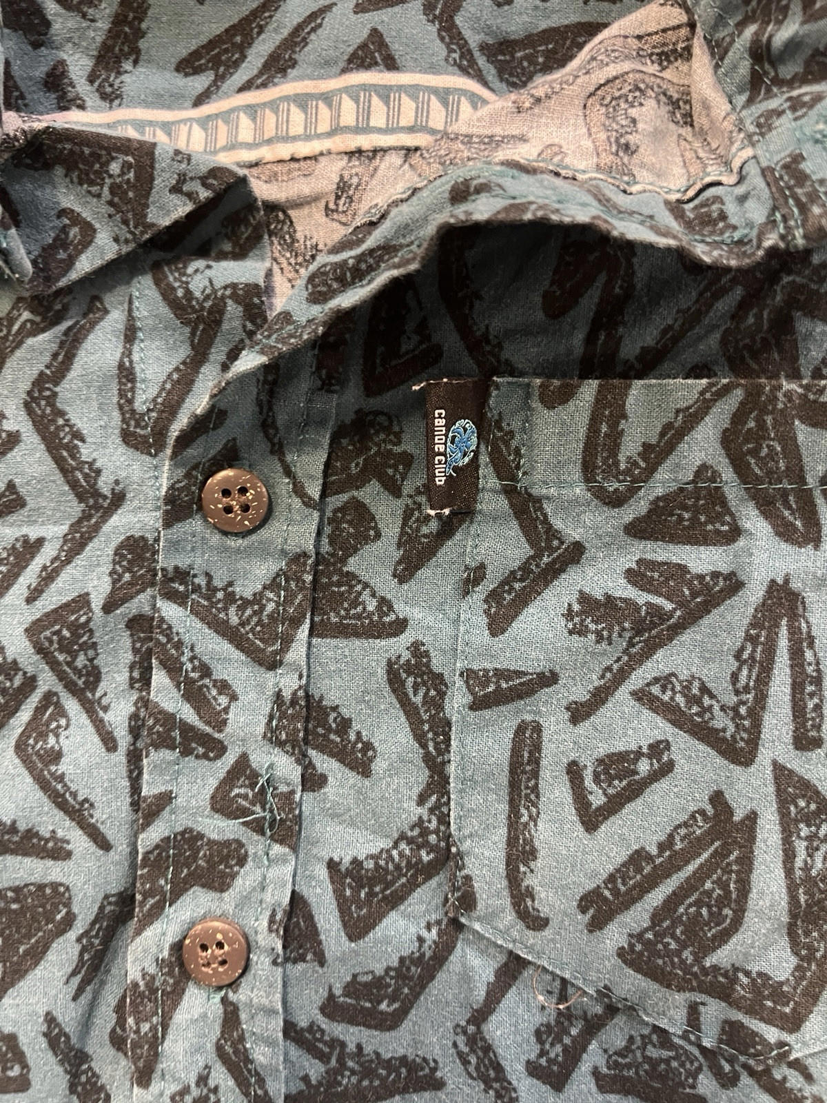 Vtg Canoe Club Fiji  Tropical All Over Print Hawaiian Camp Shirt Mens Medium M