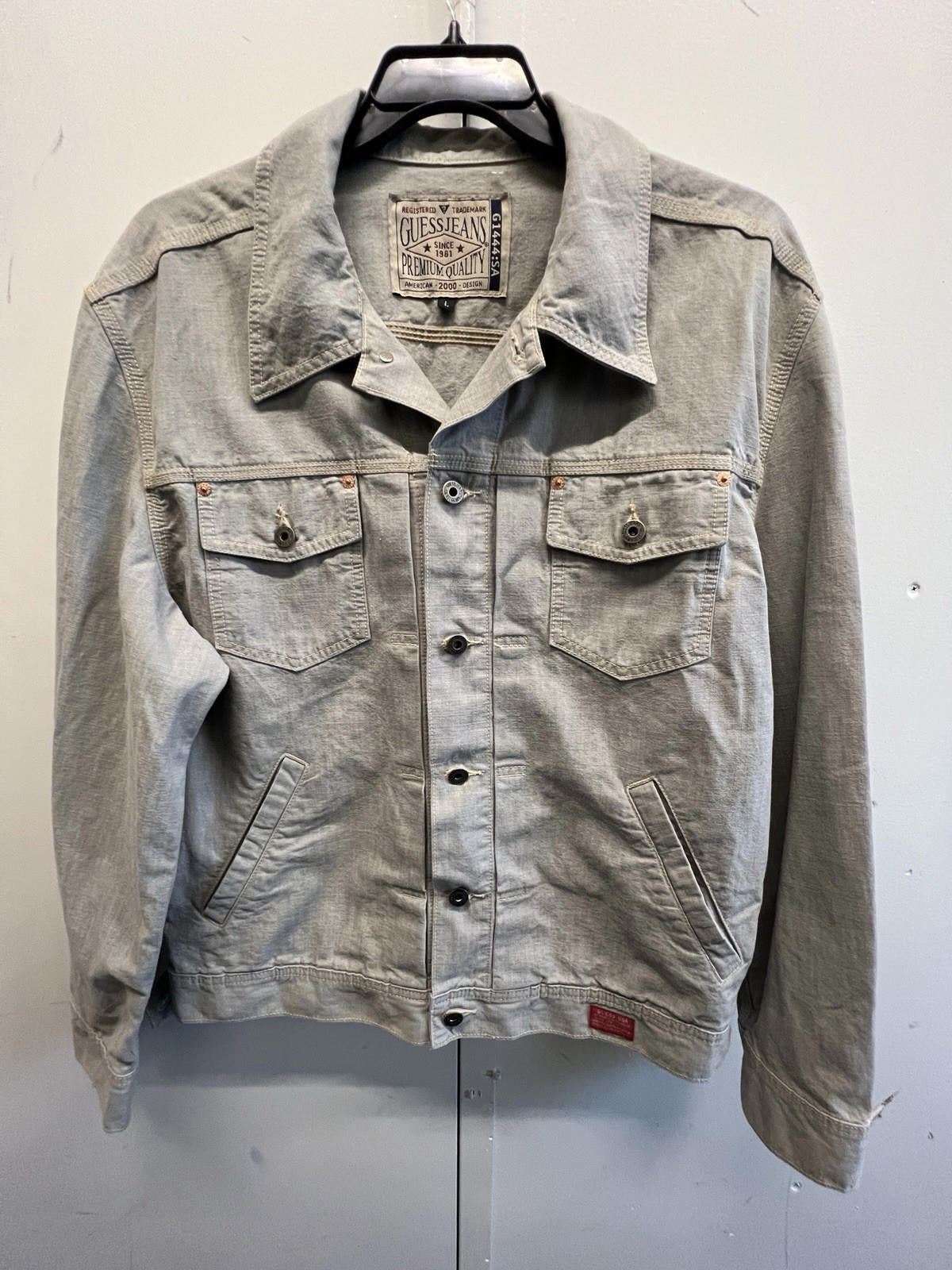 Vintage Guess Denim Trucker Jacket Mens Large Gray Workwear USA Made
