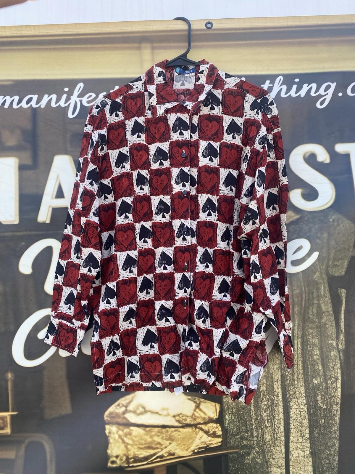 Vintage 1970’s New Man Brand Ace Of Spades And Hearts Playing Card Shirt Women M