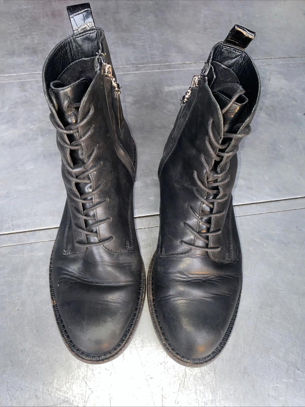 Sam Edelman Nina Soft Black Leather Lace Up Combat Boots Zipper Closure Wom US 7