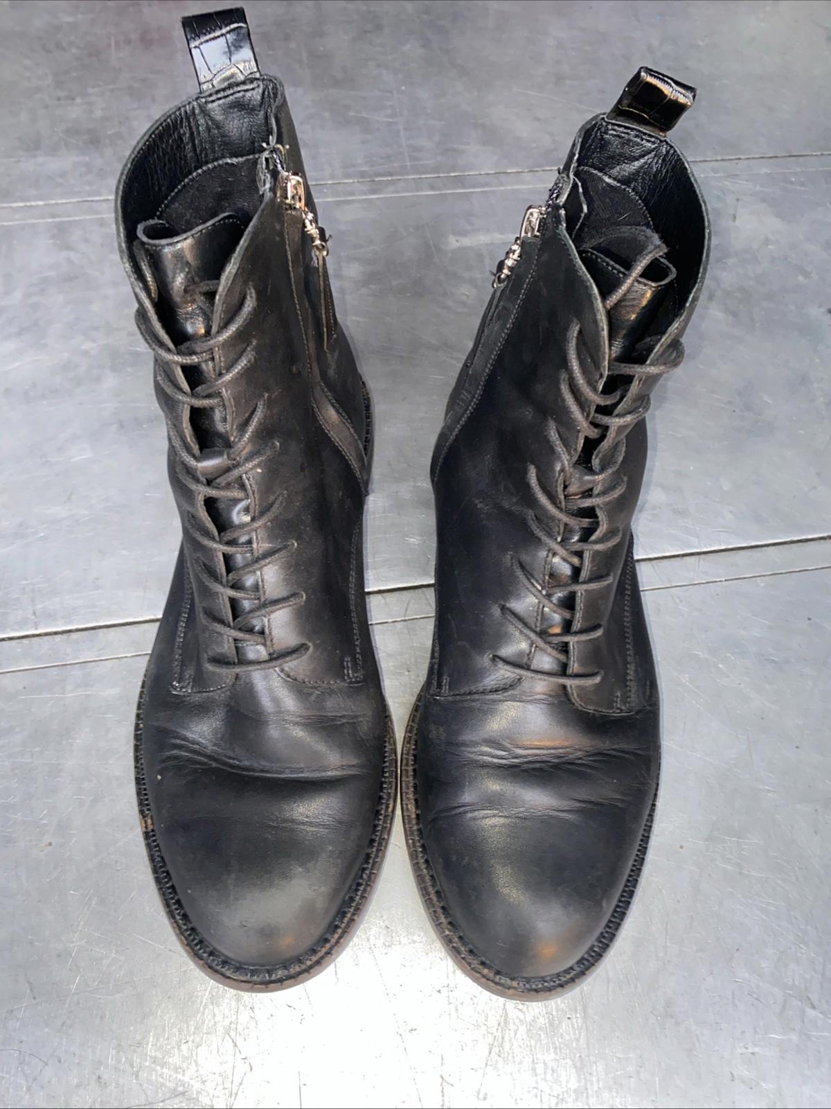 Sam Edelman Nina Soft Black Leather Lace Up Combat Boots Zipper Closure Wom US 7