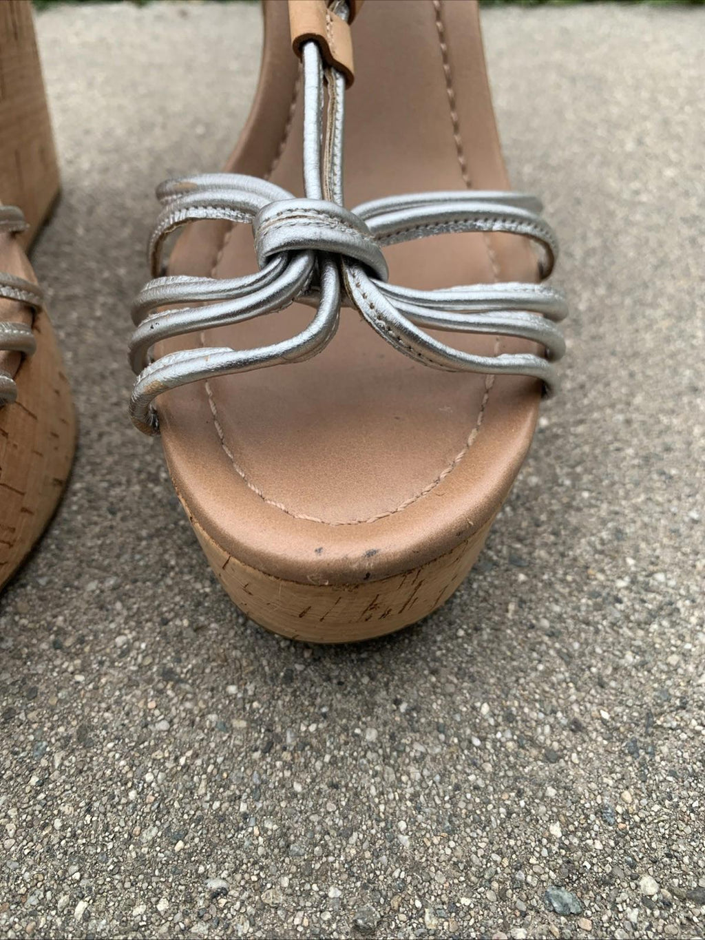 COACH Georgiana Leather Snake Silver Wedge Platform Strappy Sandals Size 7.5 W