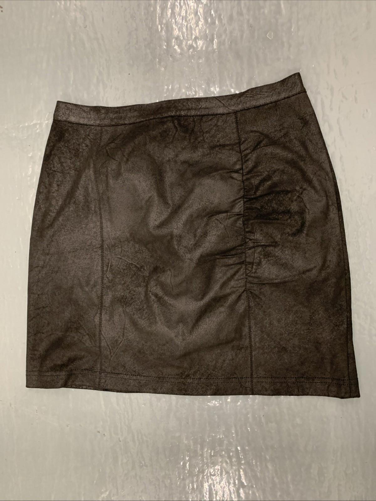Free People Rumi Ruched Faux Leather Mini Skirt Black S