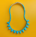 Hand Beaded (Faux?) Turquoise Teardrop Necklace Silver Tone 21 inches long