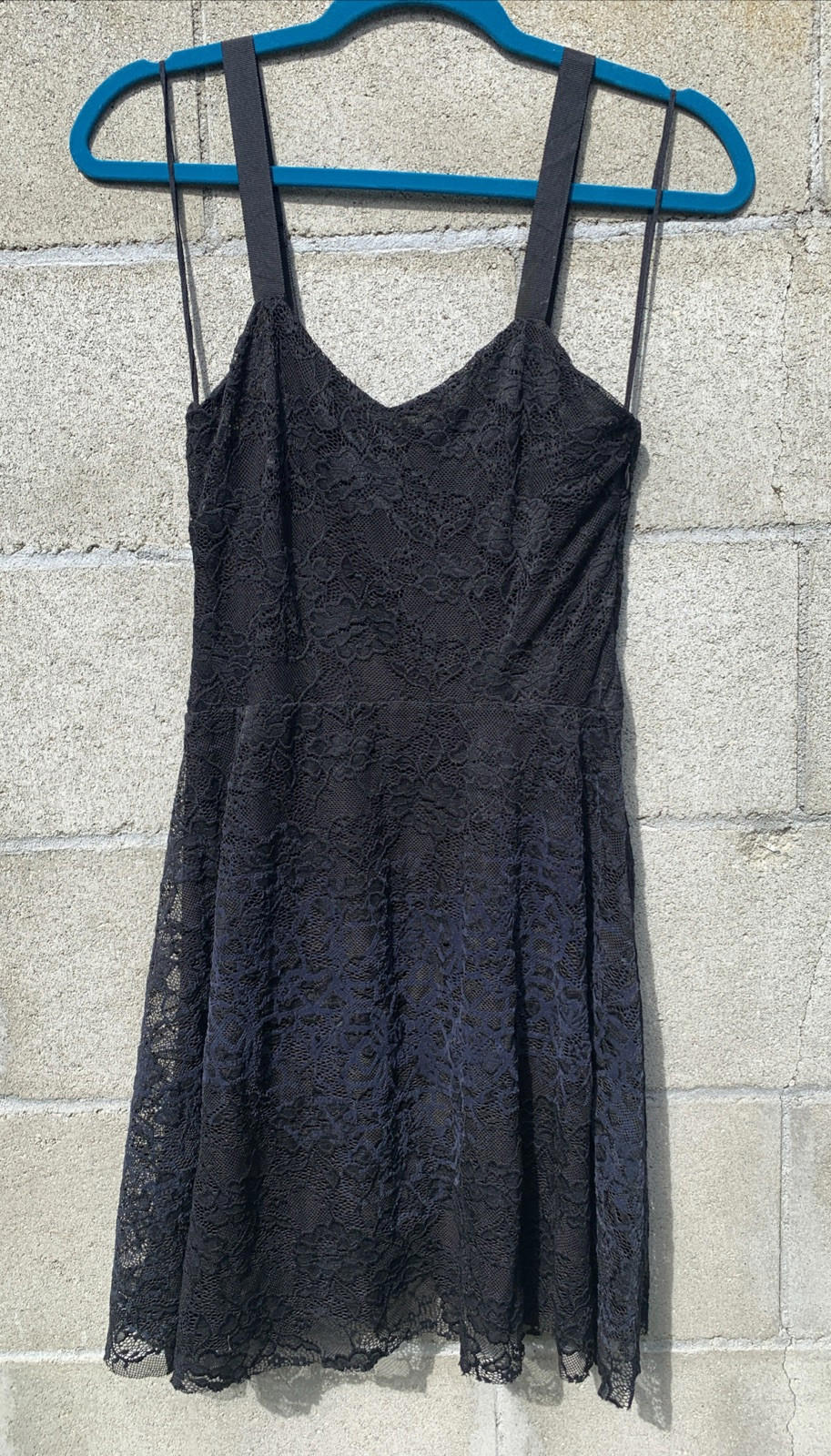 FREE PEOPLE $158 Black & Blue Lace Sweetheart Skater Dress S