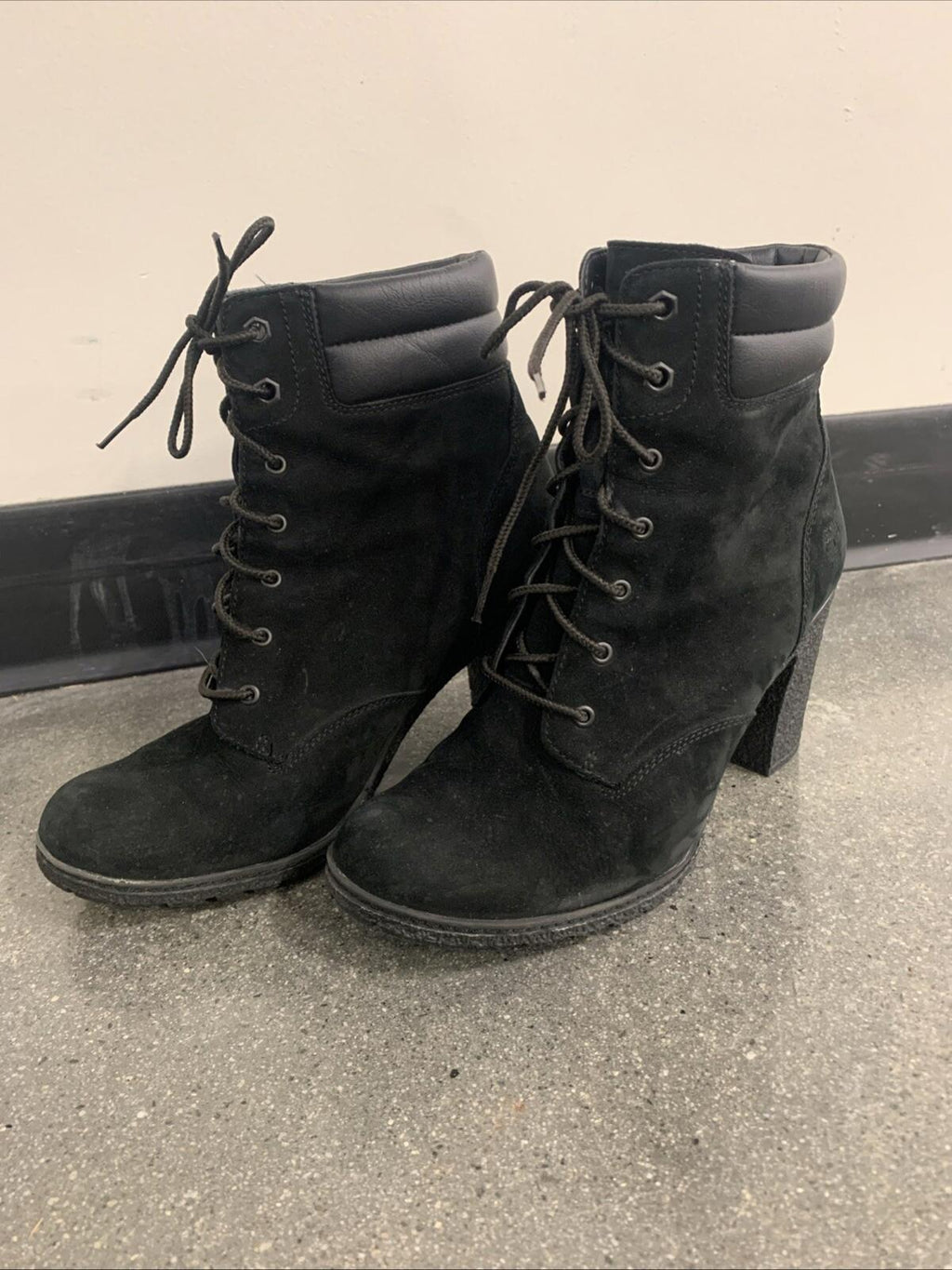 Timberland Tillston Ankle Boots High Heel Black Suede Womens 8.5