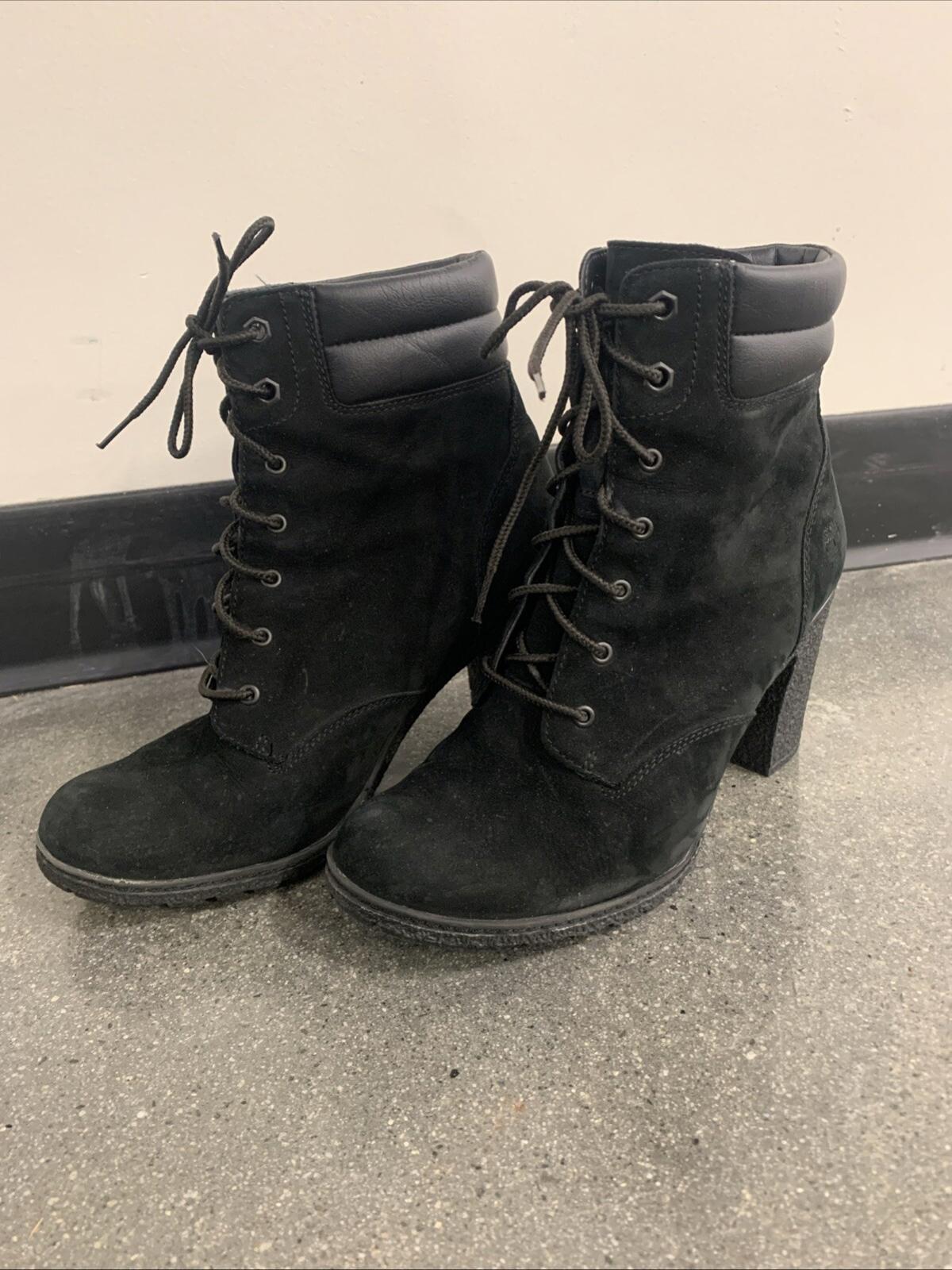 Timberland Tillston Ankle Boots High Heel Black Suede Womens 8.5