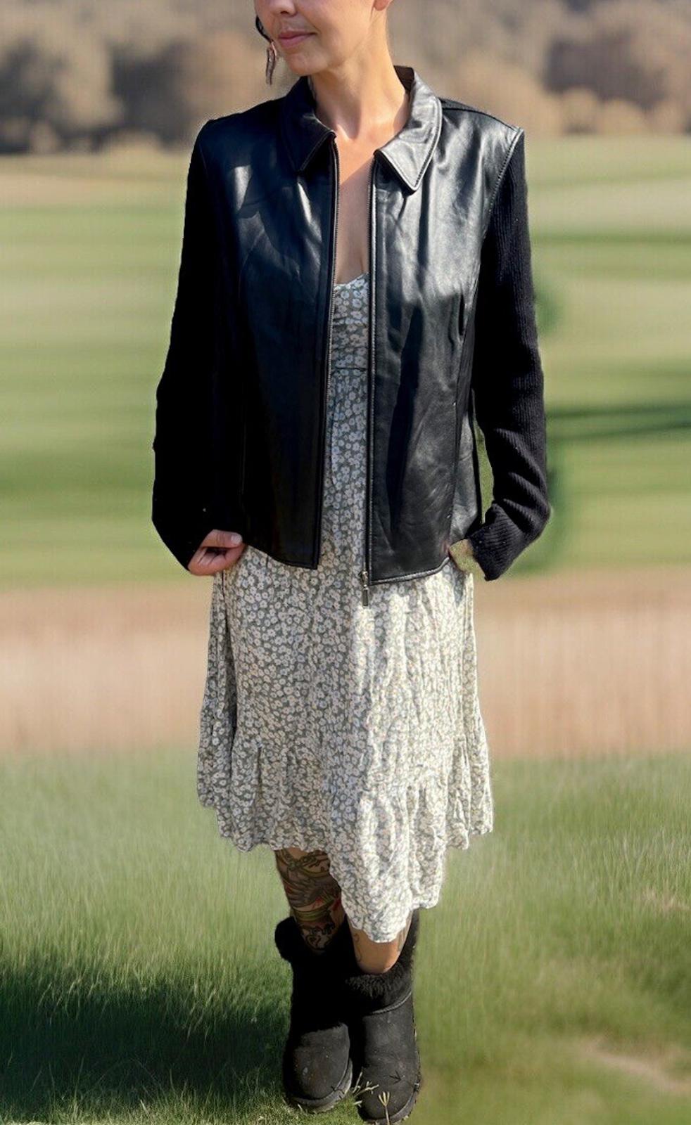 Jaclyn Smith Classic Leather Long Sleeve Black Zip Up Jacket