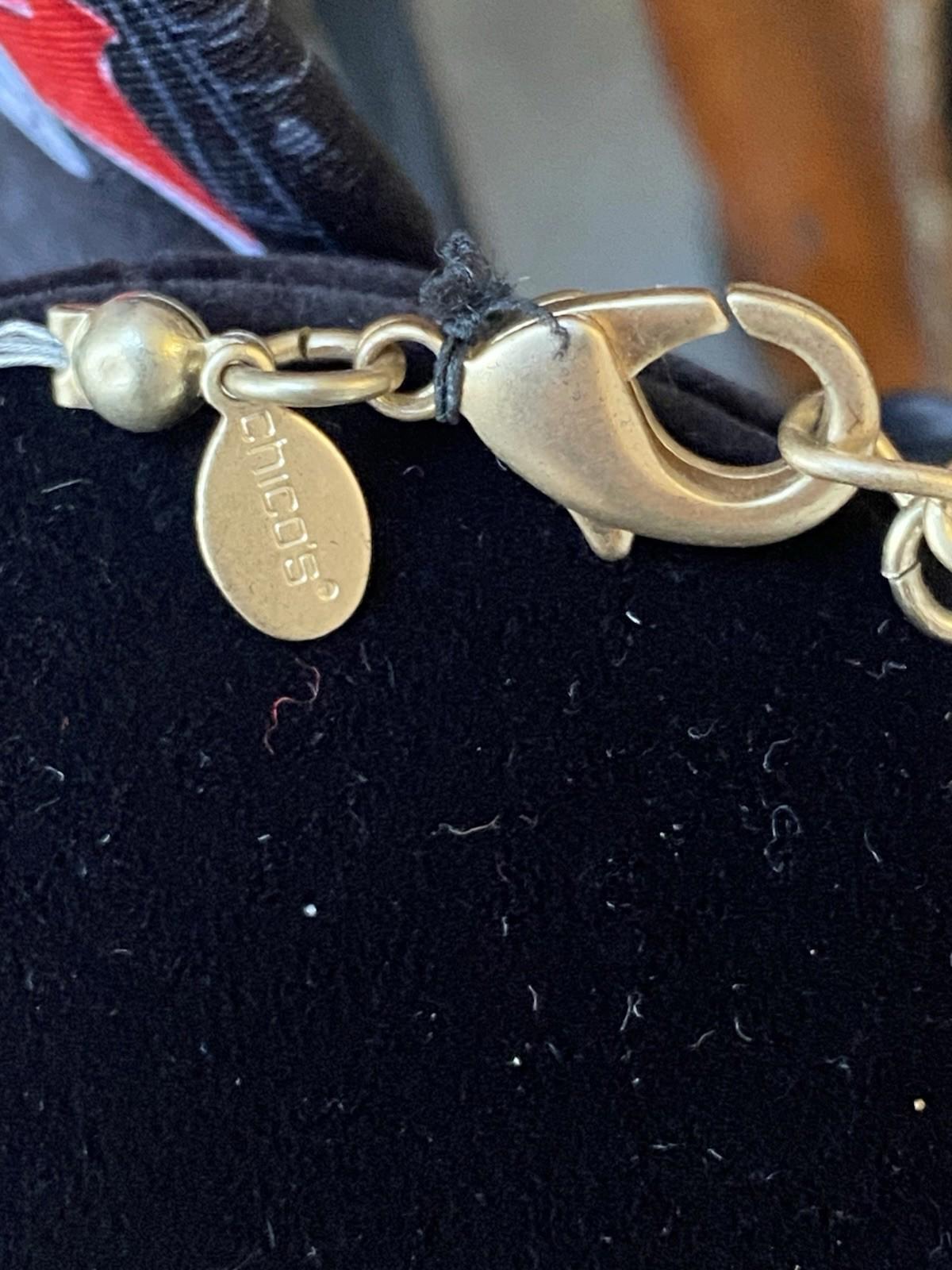 VTG Chico’s Triple Strand Gold Tone Rhinestone Coin Layered Illusion Necklace