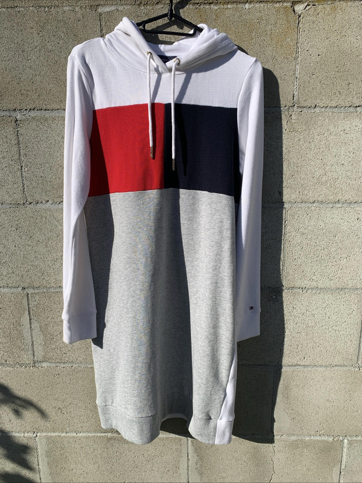 VTG Tommy Hilfiger Long Sleeve Sneaker Hooded Sweatshirt Dress Size Xs