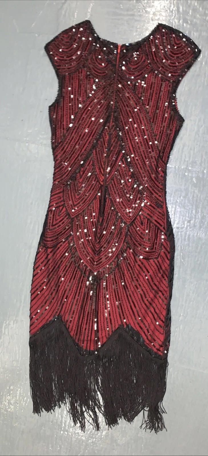 STUNNING Red & black Sequin FunDaisy Flapper Dress Size Small