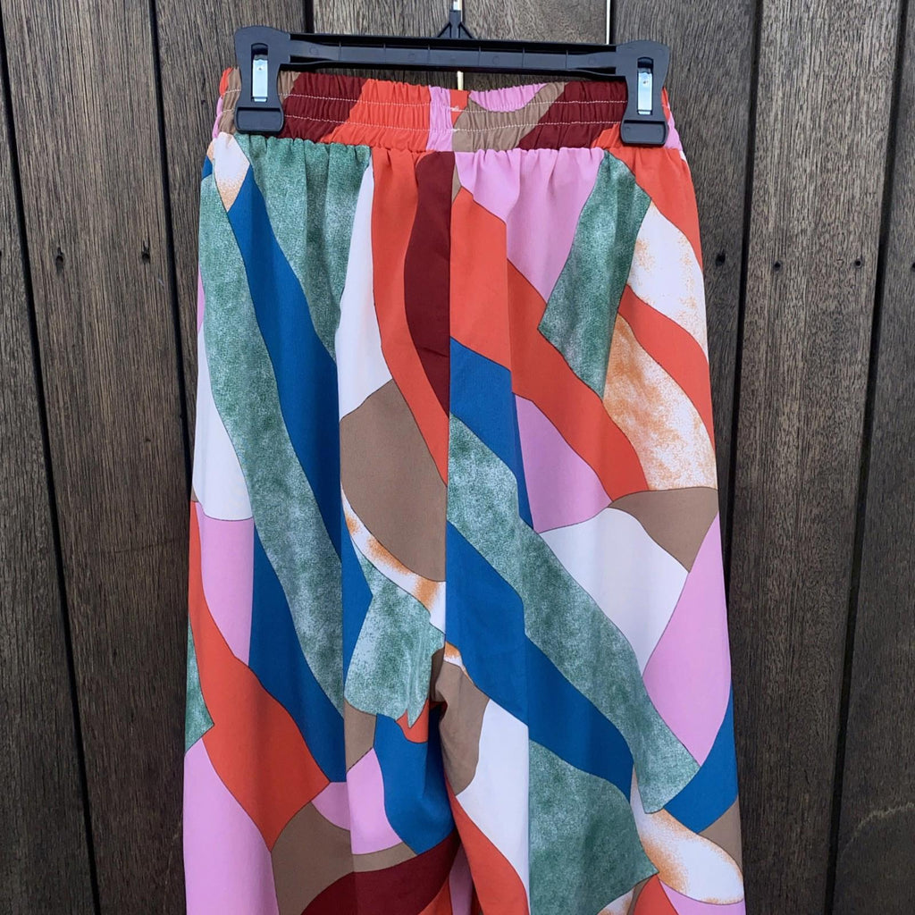 Luukse Wide Leg Elastic Waistband Belt Retro Palazzo Pants Open Slit Sides Med