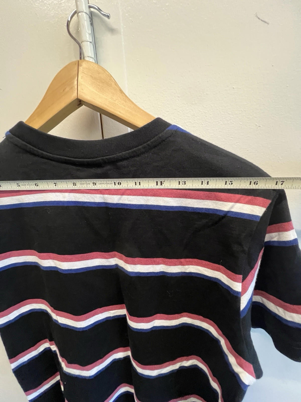 Huf Striped Embroidered T Shirt Size Small Men's Multicolor Black 100% Cotton